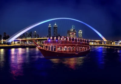 Dubai Canal Dhow Cruise Dinner with Waterfall Views