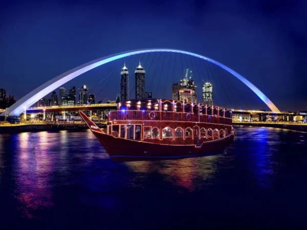Dubai Canal Dhow Cruise Dinner with Waterfall Views
